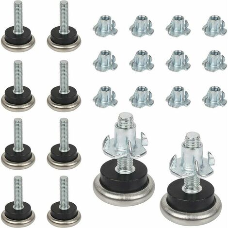 Griffes écrous en T Inserts Acier au Carbone réglable mise à niveau Pieds, pieds de nivellement réglables Pour meubles, tables garde-robe cuisine salle de bain Plancher protecteur12 Set
