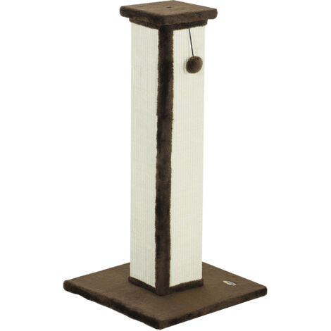 Griffoir à chat en sisal et peluche, poteau à griffer avec boule suspendue, base stable 41x41x81 cm marron crème