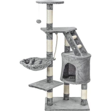 Griffoir & cabane - chats - gris - hauteur 117,5 cm
