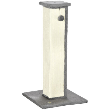Griffoir chat poteau sisal peluche gris crème 41x41x81 cm base stable boule suspendue