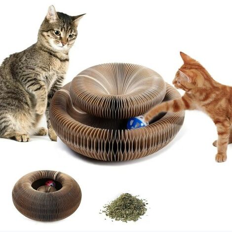 Griffoir Chats avec Boule de Jouet, Magic Organ Cat Scratching Board, Grattoir pour Chat Pliable Magique, Planche à gratter avec Herbe à Chat, Chat à gratter en Carton