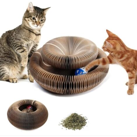 Griffoir Chats avec Boule de Jouet, Magic Organ Cat Scratching Board, Grattoir pour Chat Pliable Magique, Planche à gratter avec Herbe à Chat, Chat à gratter en Carton