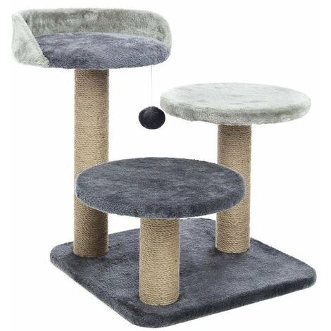 Griffoir Golden Dreams avec trois poteaux et un jouet pour chat suspendu