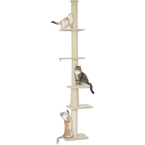 Griffoir, hauteur réglable 225-275 cm, base stable, anti-basculement, couverture moelleuse, blanc crème