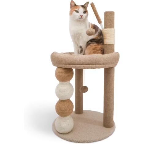 Griffoir pour chat en forme de L – 60 cm, carton vertical avec balle et peluche, pour mur et coin