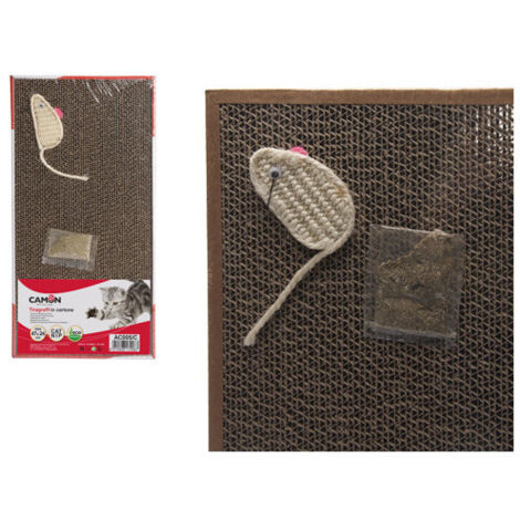 Griffoir pour chats Camon avec souris 47x24 cm – Carton résistant – Avec catnip inclus