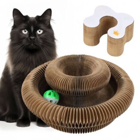 Griffoir pour Chats Carton - Grattoir Multi-Formes Pliant, Jouet Interactif avec Cloche Dérouvable, Stimule l'Instinct de Chasse Félins, Adapté à Tous Les Âges de Chats