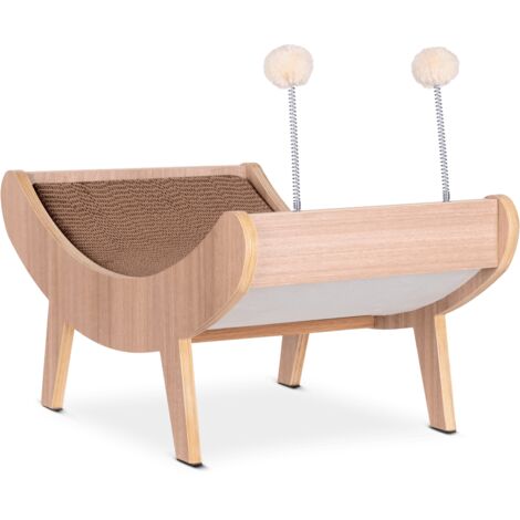 Griffoir pour chats en carton avec jouet, tapis griffoir chat, grattoir chat carton, structure en bois