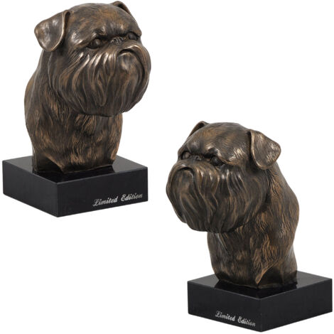 Griffon di Bruxelles, Griffon Bruxellois - una statuetta di cane, un busto su una base di pietra, una scultura, un trofeo per una mostra canina di Art-Dog