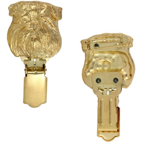 Griffone di Bruxelles, Griffon Bruxellois - spilla con clip, porta numero di partenza placcato oro, elegante distintivo per una mostra canina di Art-Dog