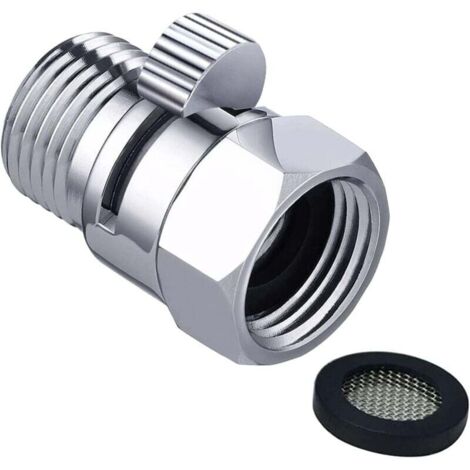 Grifo ahorrador de agua con válvula de cierre cromada G1/2" y limitador de caudal de ducha cromado con borde de goma para ducha de mano de baño.