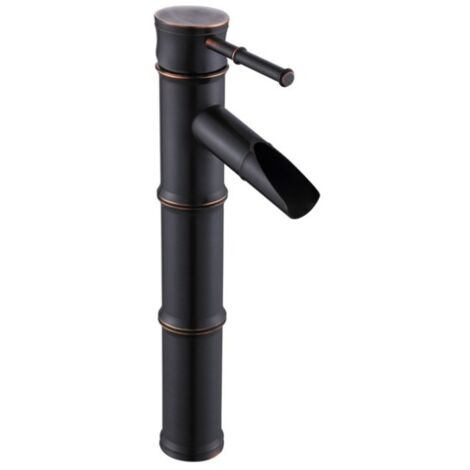 Grifo alto de bambú, mezclador para lavabo de agua fría y caliente, grifo, 3 conexiones (negro antiguo alto)