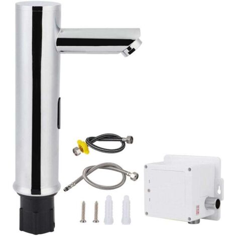 Grifo automático de un solo mango, sin contacto, con sensor de agua fría, G1/2", para baño, limpieza manual sin contacto (20 cm para lavabo bajo encimera)