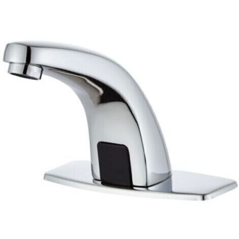 Grifo automático sin contacto para lavabo con cubierta perforada, sensor de corriente continua, cromado.