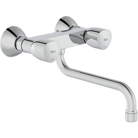Grifo bimando mural para cocina con caño inferior giratorio BRAVA - ROCA