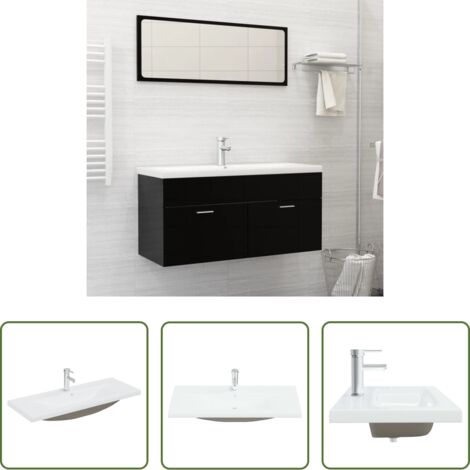 Grifo cerámica -  Lavabo empotrado con grifo cerámica blanco 101x39x18 cm