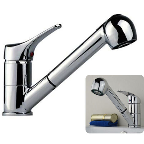 Grifo Cocina Fregadero Monomando Flexo extraÃ­ble y palanca corta Grifo estirable en el baño Plata
