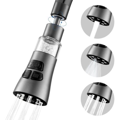 Grifo con filtro para fregadero: kit de filtro giratorio de 360° con 9 accesorios, extensión de rociado de 3 modos, purificador que elimina metales pesados y agua dura, apto para inodoros, cocinas y b