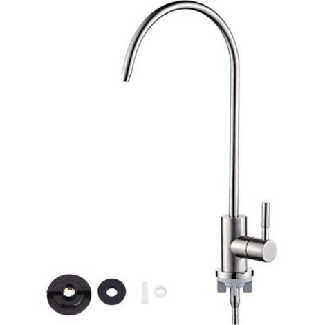 Grifo de acero inoxidable cromado de 1/4" con filtro de agua potable de cuello de cisne y ósmosis inversa.