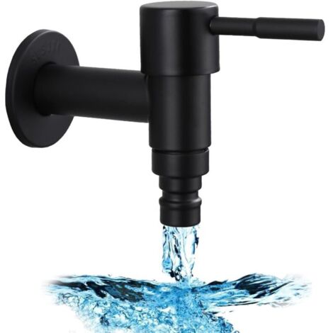 Grifo de acero inoxidable para jardín de pared, 1 grifo de lavadora de pared, grifo G1/2" para balcón, baño, cocina y jardín (negro)