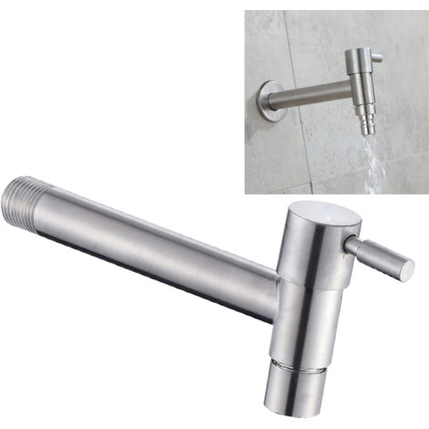 Grifo de acero inoxidable para lavadora con junta antiexplosión y pieza de extensión angular.