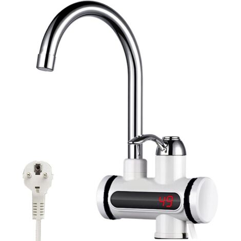 Grifo de agua caliente instantánea 220V 3000W - Calentador de agua eléctrico instantáneo - Con pantalla digital LED - Para cocina y baño - Acero inoxidable