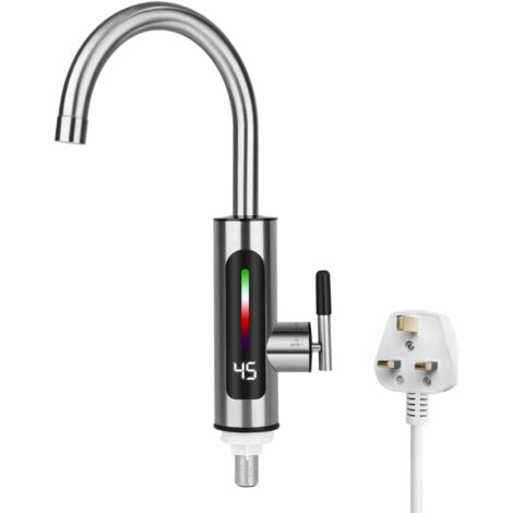 Grifo de agua caliente instantáneo, grifo eléctrico con enchufe británico, mezclador eléctrico de agua caliente y fría de 220 V y 3000 W con pantalla digital LED para cocina y baño.，Toque 1