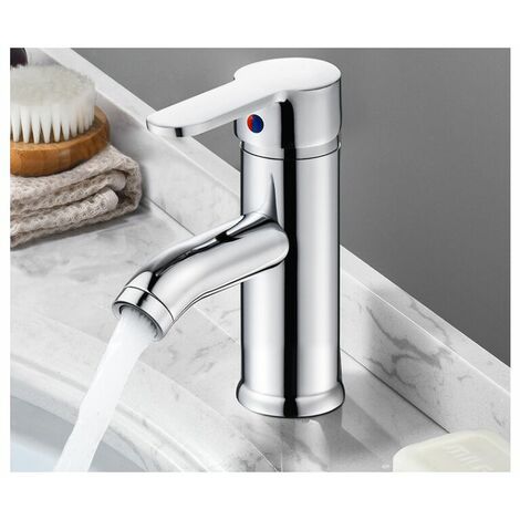 Grifo de agua fría y caliente para lavabo de encimera de acero inoxidable europeo (perfil bajo galvanizado + manguera de entrada)