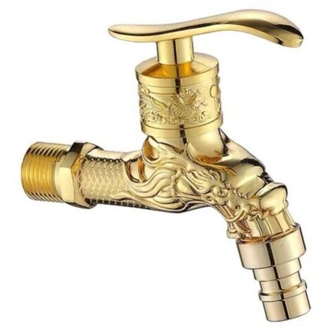 Grifo de agua moderno de pared, de aleación de zinc, estilo retro, decorativo, para jardín, para lavadora y fregona (mango de dragón dorado)