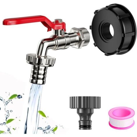 Grifo de aleación de zinc para depósito de 1000 L – Conexión para IBC, tapa y accesorios para la recogida de agua de lluvia