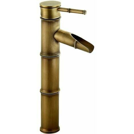 COZEVDNT Grifo de bambú alto, grifo monomando para lavabo en cascada, grifo de lavabo de un solo orificio, agua fría y caliente disponible, grifo de baño de bronce, boca rota de 3 juntas STOL