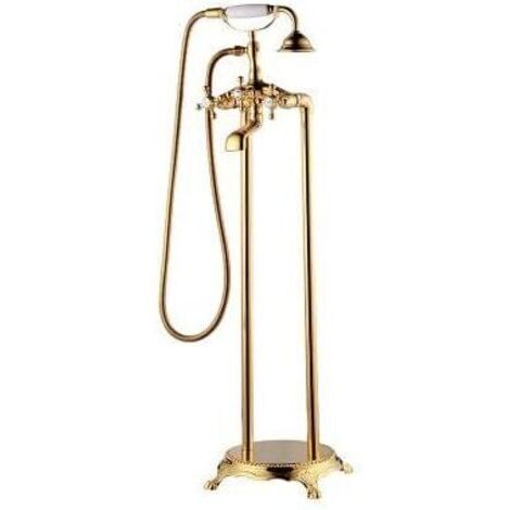 Grifo de bañera antiguo de pie, juego de ducha para baño, grifo de bañera con teléfono, agua caliente y fría