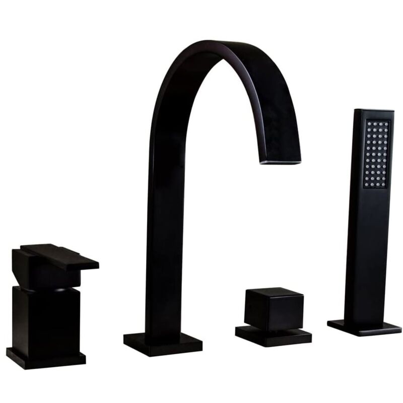 Grifo de bañera clásico montado en cubierta con ducha de mano en negro