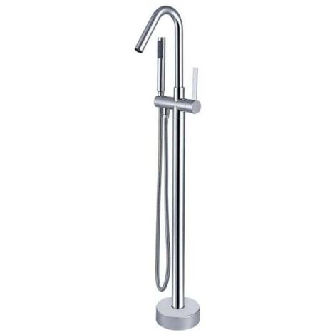 Grifo de bañera independiente, grifo de bañera de un solo orificio con montaje en el suelo, grifo de bañera con agua fría y caliente, cromado