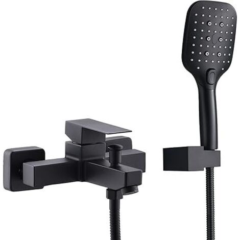Grifo de bañera negro, grifo de bañera con ducha de mano, grifo de bañera de pared para baño