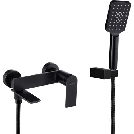 Grifo de bañeraZOLGINAH , grifo de bañera de cascada montado en la pared negro con grifo mezclador de ducha de mano para baño de latón