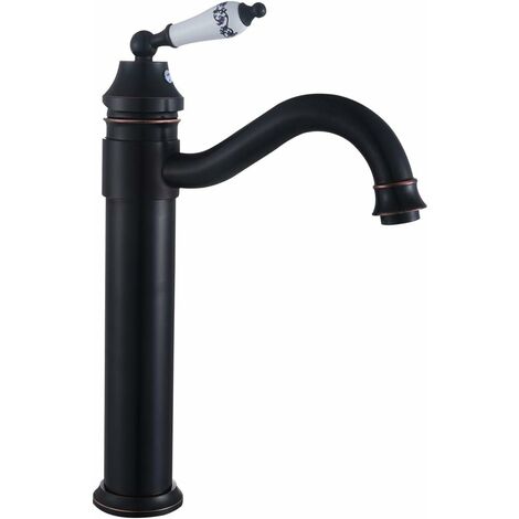 Grifo de baño alto negro, grifo de lavabo giratorio de 360°, grifo mezclador monomando para lavabo con caño de espuma ABS desmontable, grifo para baño o cocina pequeña, negro mate