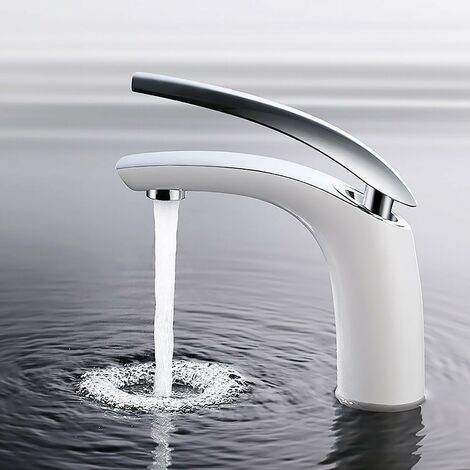 Grifo de baño blanco, grifo mezclador de lavabo de latón, grifo de lavabo, aireador de ABS extraíble, grifos de baño de altura bajo el caño de 125mm para lavabo