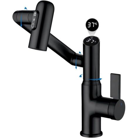 Grifo de baño con control inteligente de temperatura, grifo de baño monomando, grifo de cocina (negro mate)