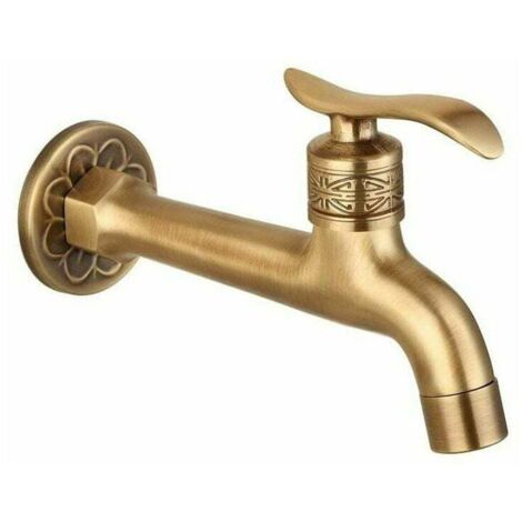 Grifo de baño de latón antiguo, grifo de pared de una sola manija para jardín al aire libre, grifo de agua fría de una sola manguera.