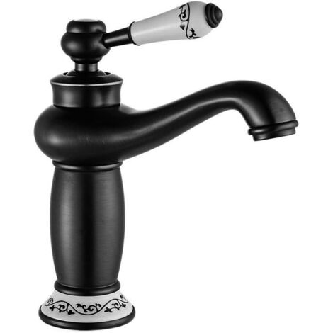 Grifo de baño de latón, caño bajo, grifo monomando para lavabo, grifo monomando para lavabo, agua caliente/fría, negro