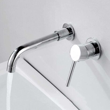 Grifo de baño de pared con caño giratorio de 360°, latón macizo, monomando, válvula grande, color plateado