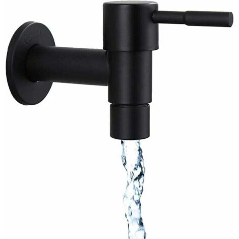 Grifo de baño de pared de un solo uso de liberación rápida, negro, fabricado en acero inoxidable, apto para uso exterior como grifo de jardín, o para lavadora en el hogar, cocina.