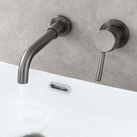 Grifo de baño de pared, mezclador de lavabo, mezclador de agua fría y caliente, antifugas, instalación rápida y sencilla - Gris