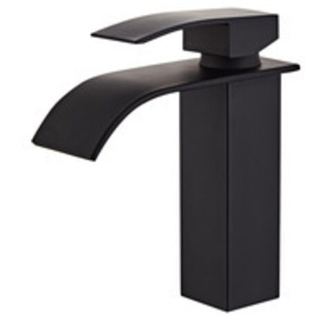 Grifo de baño en cascada, grifo de lavabo de dos vías de acero inoxidable negro, grifo de lavabo de un solo orificio, diseño moderno