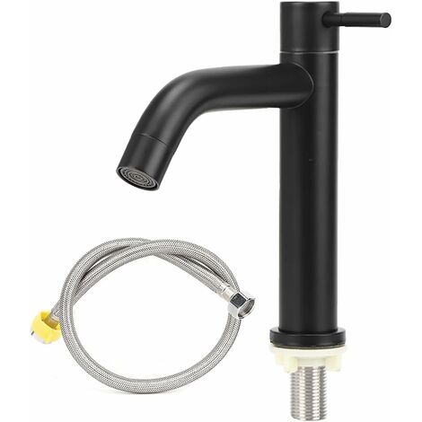 Grifo de baño, grifo de agua fría de una sola palanca de acero inoxidable con manguera para lavabo de hotel (negro)