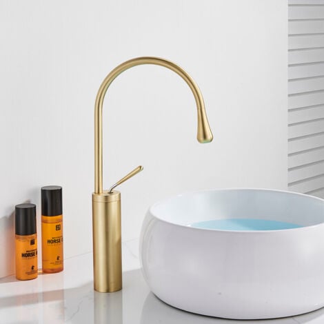 SUGUWORD Grifo de baño, grifo de lavabo de oro cepillado, grifo de alta calidad, grifo de lavabo de baño de agua fría y caliente disponible