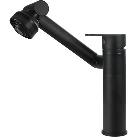 Grifo de baño, mezclador de lavabo giratorio 360° ajustable, grifo moderno con 3 modos de rociado, elegante grifo de latón negro mate