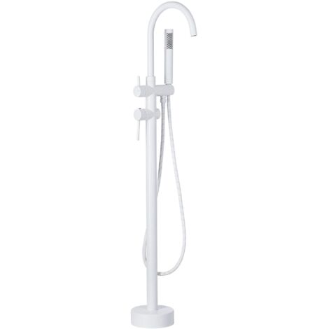 Grifo de baño mono mando de latón blanco con ducha de mano bañera independiente moderno Tugela