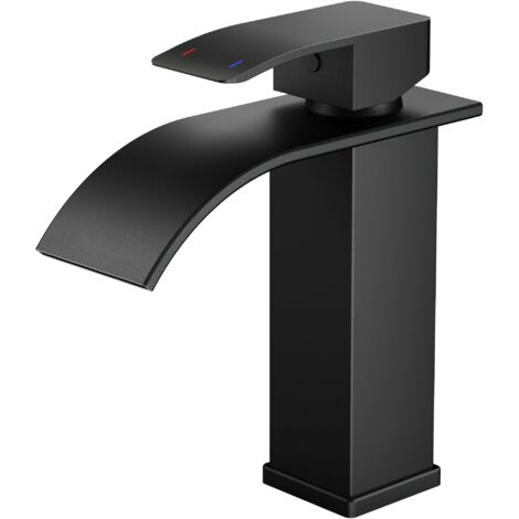 Grifo de Baño Negro, Grifo de Lavabo en Cascada con Pico de 110 mm de Altura, Ahorrador de Agua y Energía.